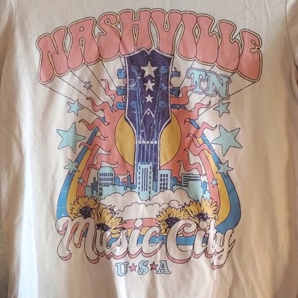 Zoe + Liv Nashville USA Guitar Rainbow Graphic Fitted Baby-doll T-shirt S - Picture 3 of 6